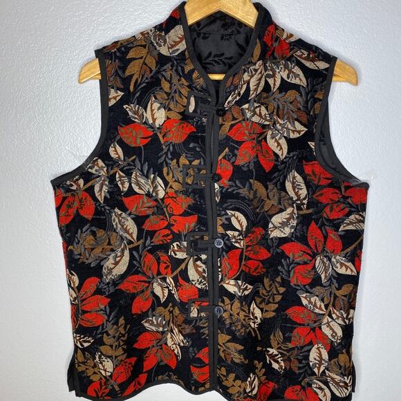Embroidered Fall Leaves Vest Reversible Large - Picture 1 of 8